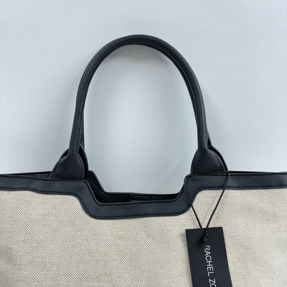 RACEL ZOE Natural Canvas Capri Tote Black Vegan Leather Trim Haohalden 15x4x12 - Picture 4 of 8